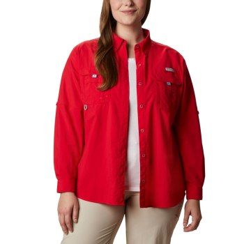Columbia Overhemd Dames, PFG Bahama Long Sleeve Plus Size Rood, 01HCUBVDA